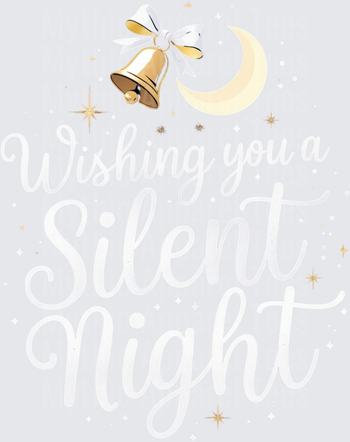 Christmas Wishing You a Silent Night Gold Bells Crescent Moon