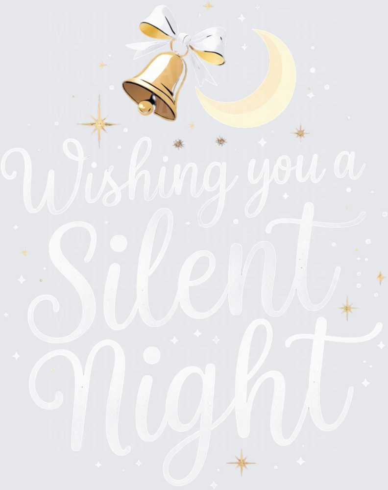 Christmas Wishing You a Silent Night Gold Bells Crescent Moon