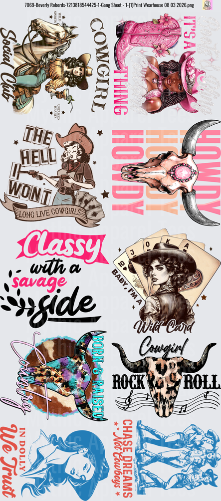 Gang Sheet FULL SIZE DESIGNS Cowgirl Western Themed Design Collection Bundle