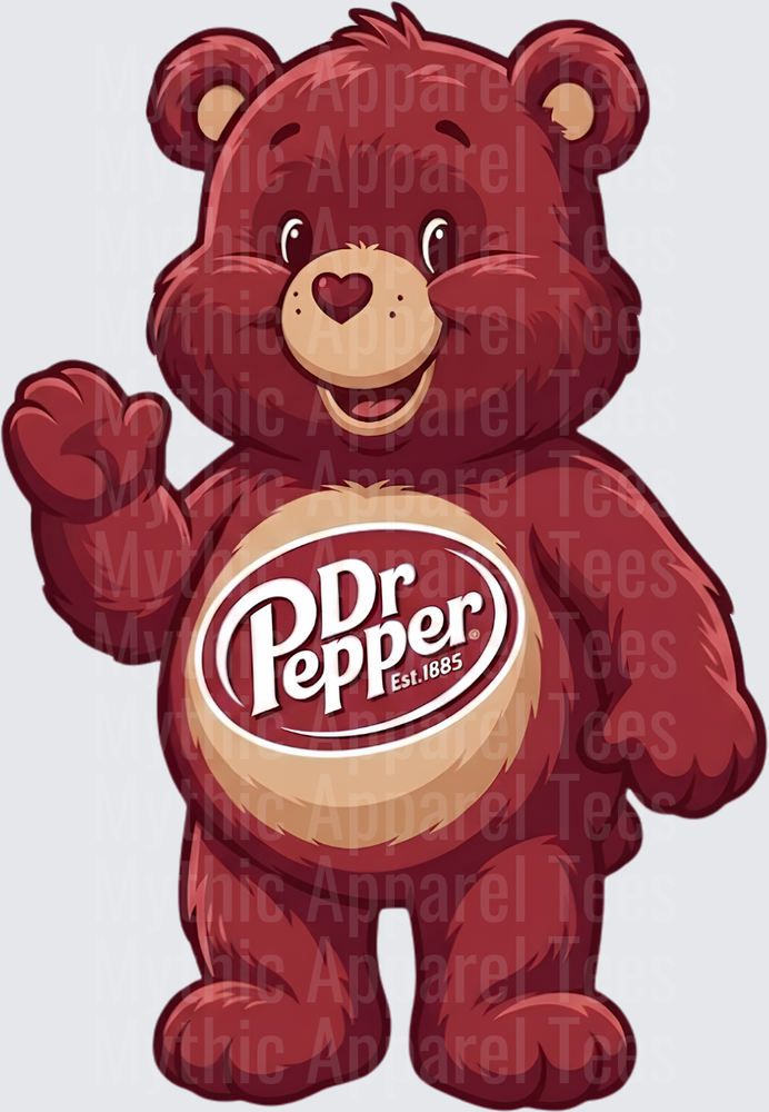 Dr Pepper Care Bear Waving Maroon Belly Logo Bear