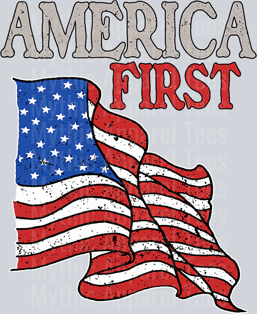 America First Flag flying red white and blue DTF Maga Transfers