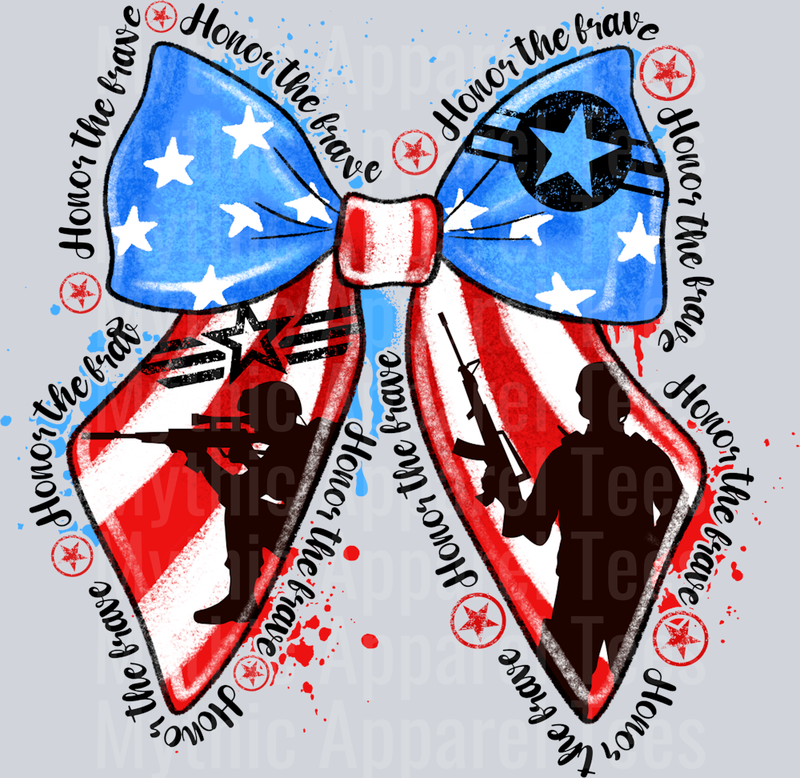 Honor The Brave Bow Red White and Blue Patriotic DTF 4th of July Transfers