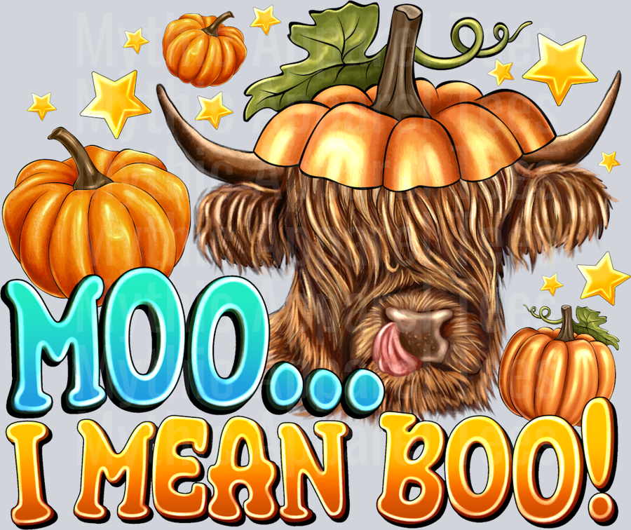 moo I Mean BOO Halloween Fall Season Highland Cow