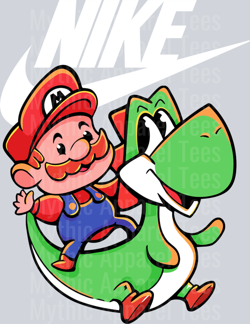 Super Mario Riding Yoshi JUST DO IT DTF Nike Transfers
