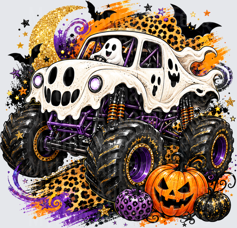 Halloween Ghost Monster Truck Pumpkins Bats Leopard Print