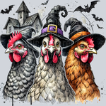 Halloween Chicken, Halloween, Spooky Witch Chickens, Halloween Animals, Fall, Halloween Decorations, Witches Hats, Haunted House, Bats, Detailed Illustration, Colorful, Festive