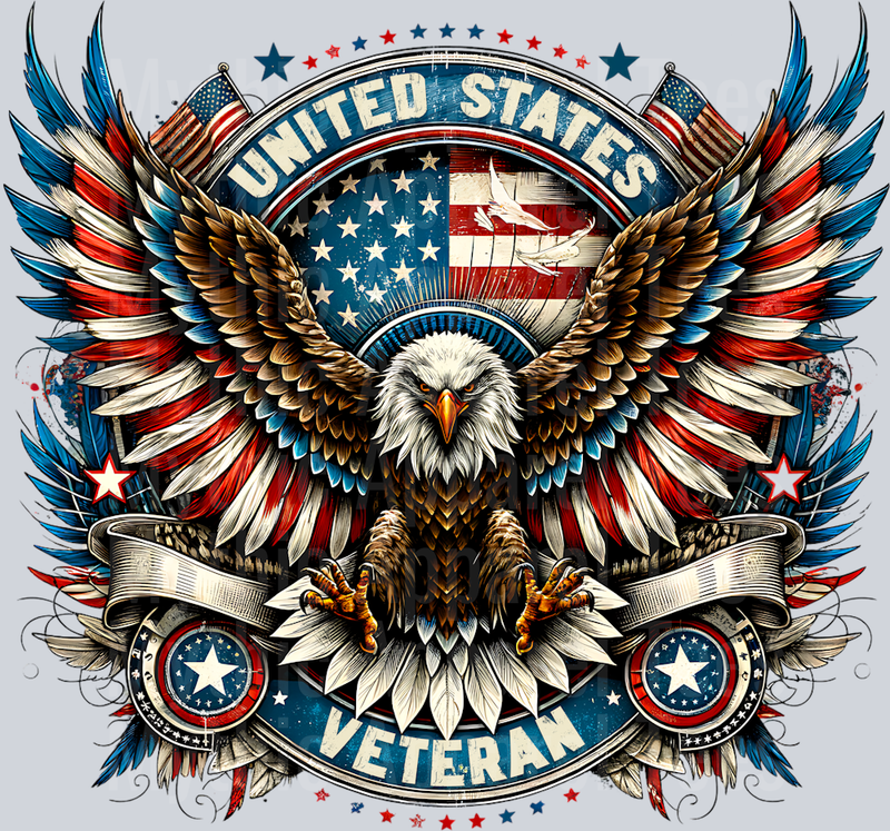 USA Veteran Classic style eagle with american flag feathers DTF Patriotic Transfers