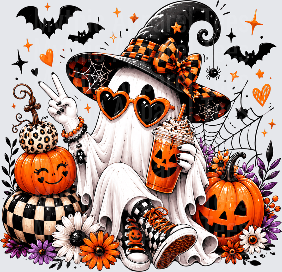 Halloween Trendy Ghost Witch Pumpkin Spice Latte Bats Floral