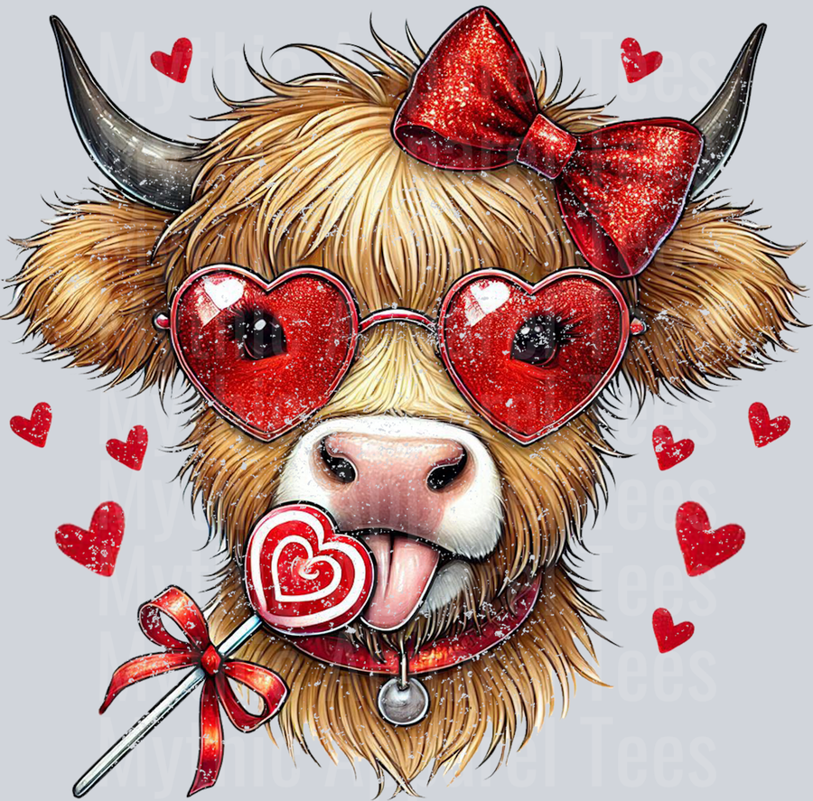 Highland Cow Distressed Heart Glasses Style Combo Valentines Day Design