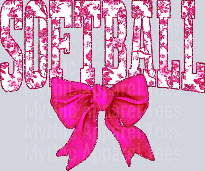 Pink Softball School Spirit & Sports College Font Floral Pattern