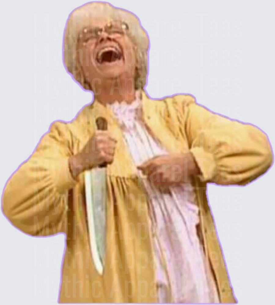 Golden Girls Sophia Petrillo Screaming With Kitchen Knife Yellow Cardigan Unhinged Grandma