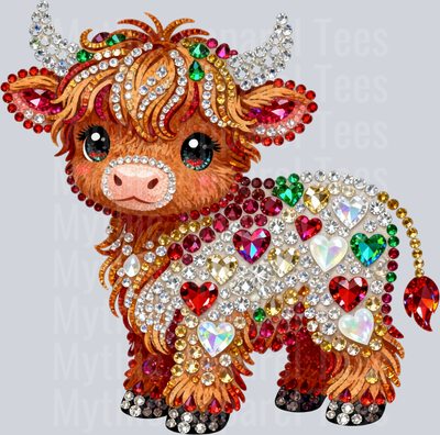 AZ699 Faux Rhinestone Valentines Day Highland Cow