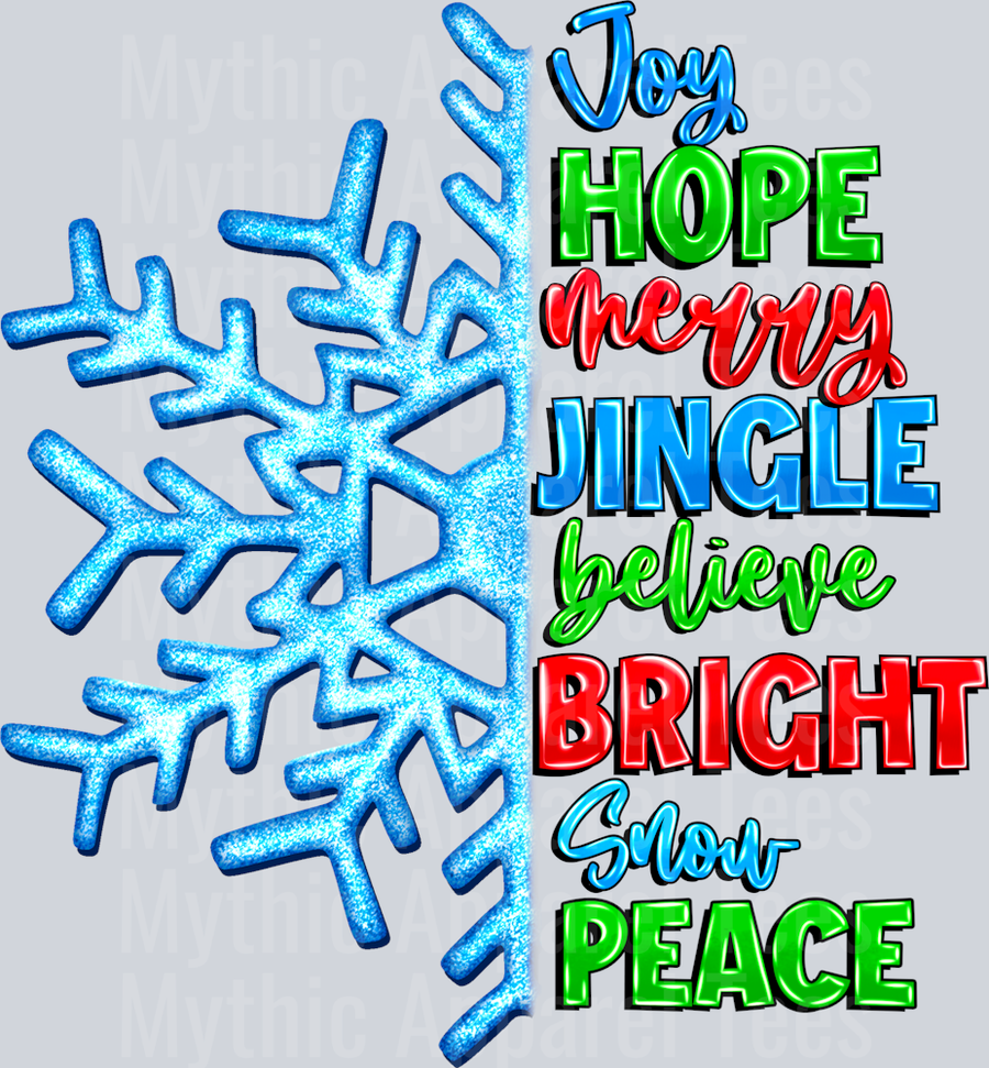 Joy Hope Merry Jingle Believe Bright Snow Peace