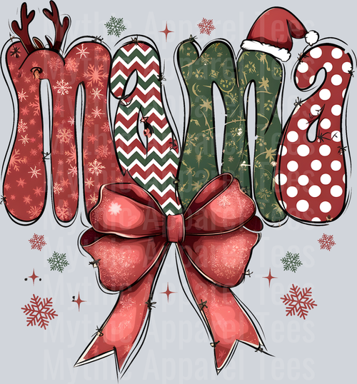 mama christmas antlers and red bow santa hat DTF Christmas Transfers