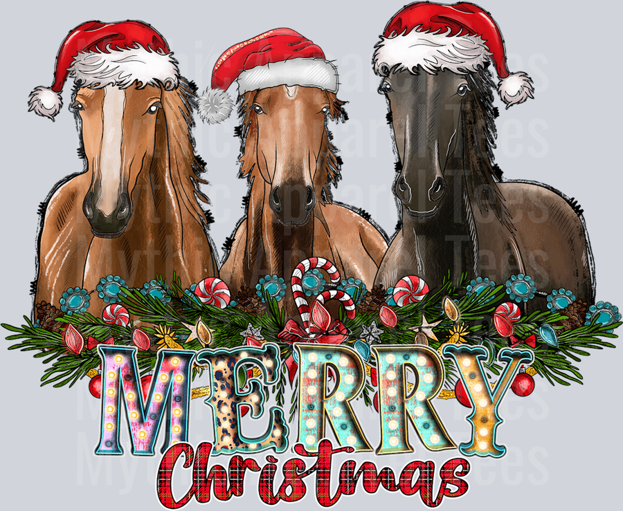 Horse Merry Christmas DTF Western Christmas Transfers