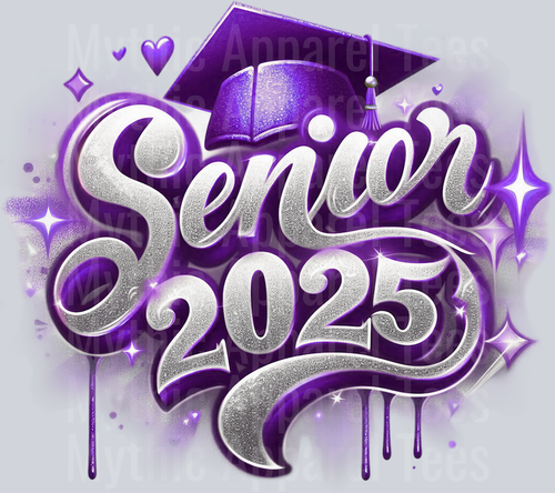 007 Senior 2025 Airbrushed Purple DTF 2025 Senior Graduation Transfers