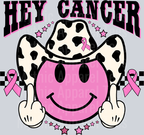 Hey Cancer Western Breast Cancer Awareness Middle Fingers Cow Print