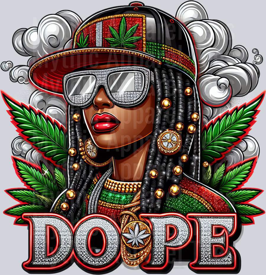 Girl Diamonds DOPE Rasta Colors floral colors weed plant DTF Weed Transfers