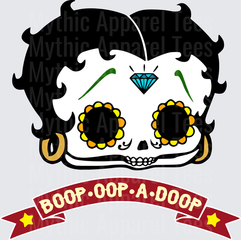 Betty Boop Sugar Skull Day of the Dead Calavera with Diamond Forehead Gem and Boop Oop A Doop Banner