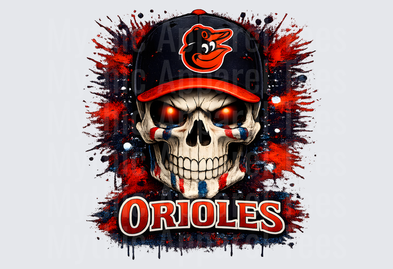 MLB Skulls Baltimore Orioles Glowing Eyes Skull Splatter