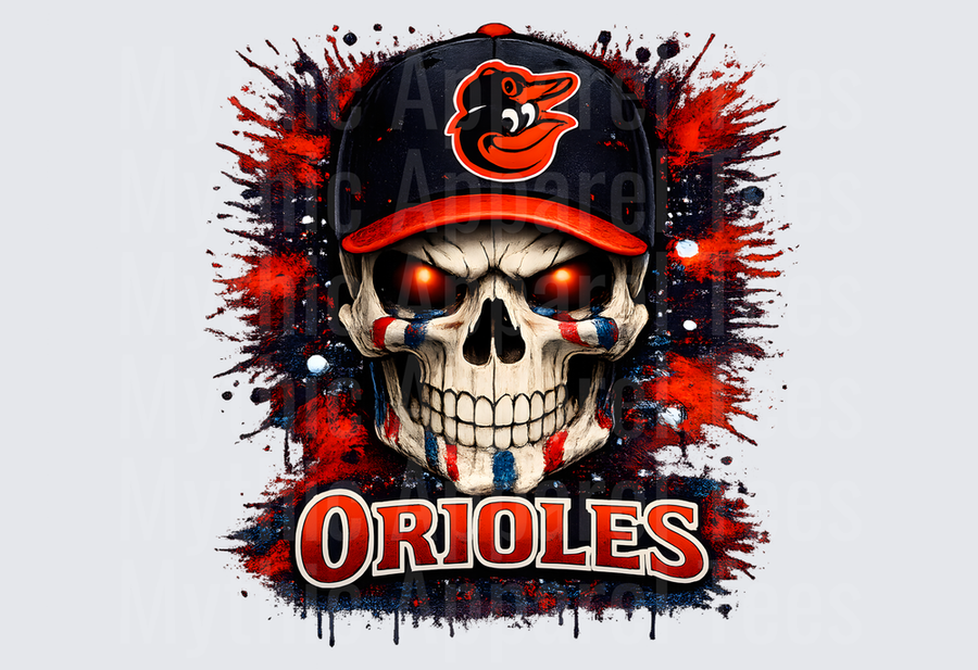 MLB Skulls Baltimore Orioles Glowing Eyes Skull Splatter