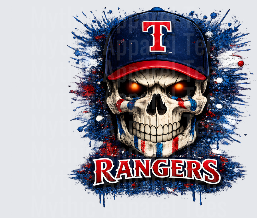 MLB Skulls Texas Rangers Glowing Eyes Skull Paint Splash