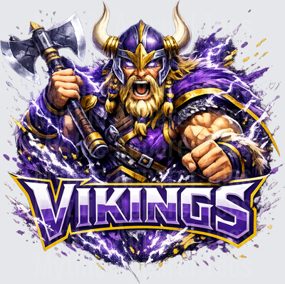 NFL Vikings Fierce Warrior Purple Gold Axe Lightning Splash