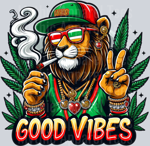 Lion Peace Sign Rasta Colors floral colors weed plant DTF Weed Transfers