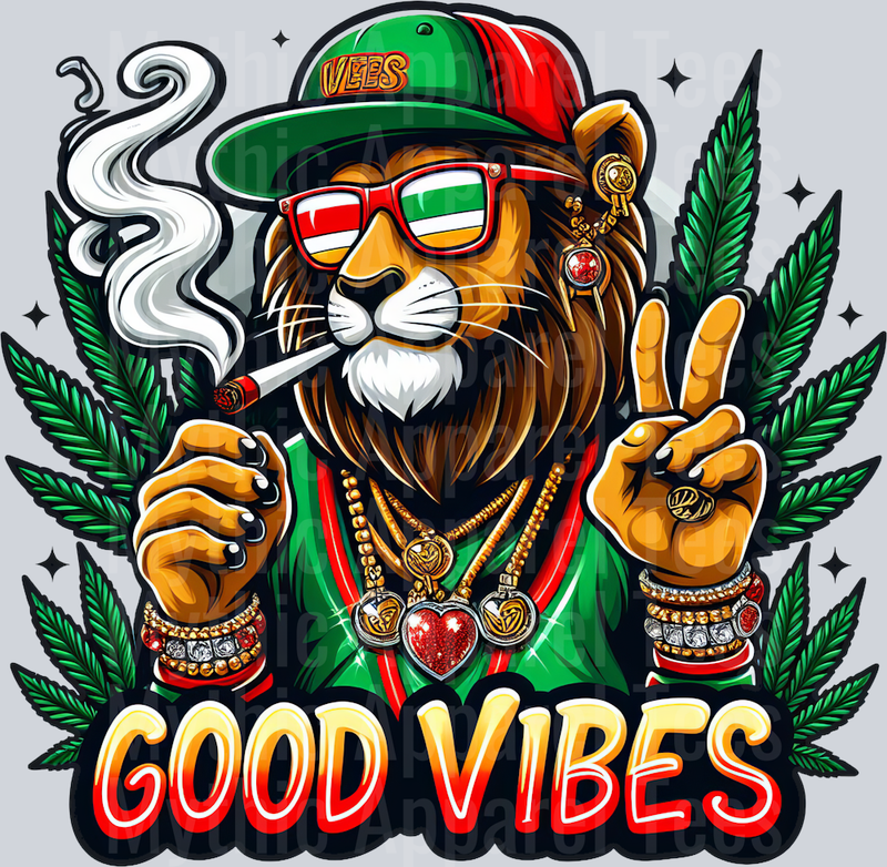 Lion Peace Sign Rasta Colors floral colors weed plant DTF Weed Transfers