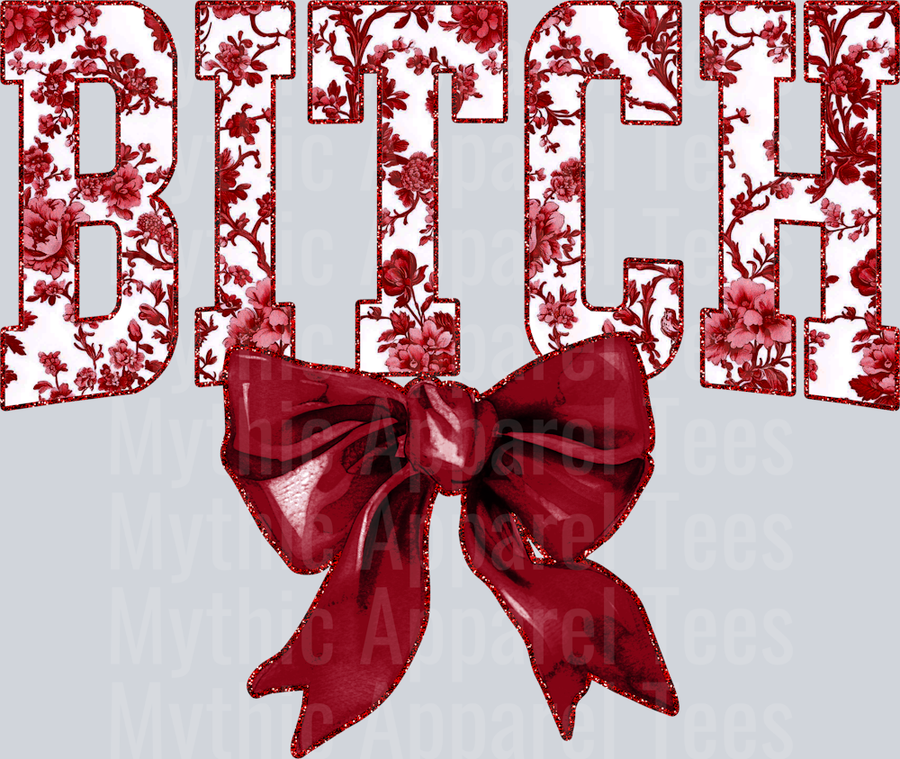 Maroon Bitch College Font With Bow Floral Pattern Edgy