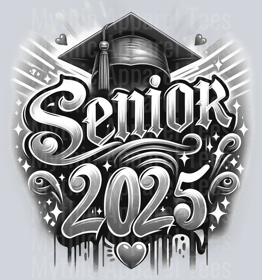 0037 Senior 2025 Airbrushed 4 GRAY DTF 2025 Senior Graduation Transfers