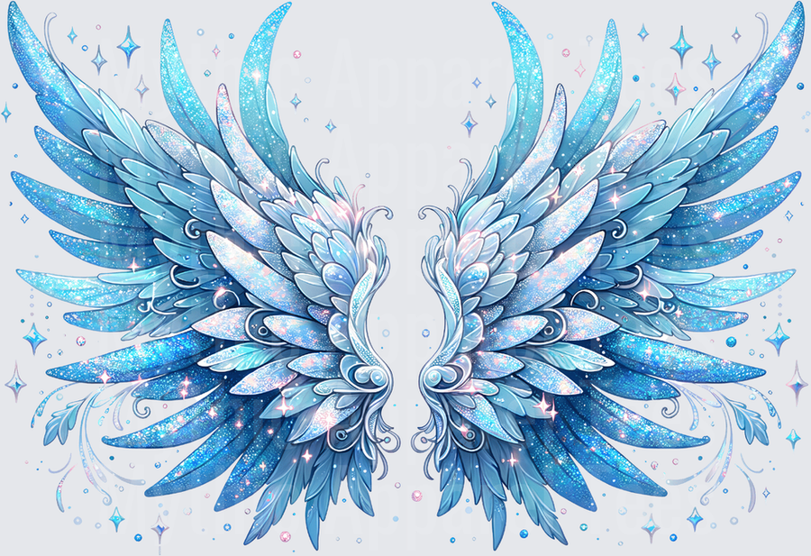 Angel Wings Sparkly Blue Glitter Celestial Feathered Wings
