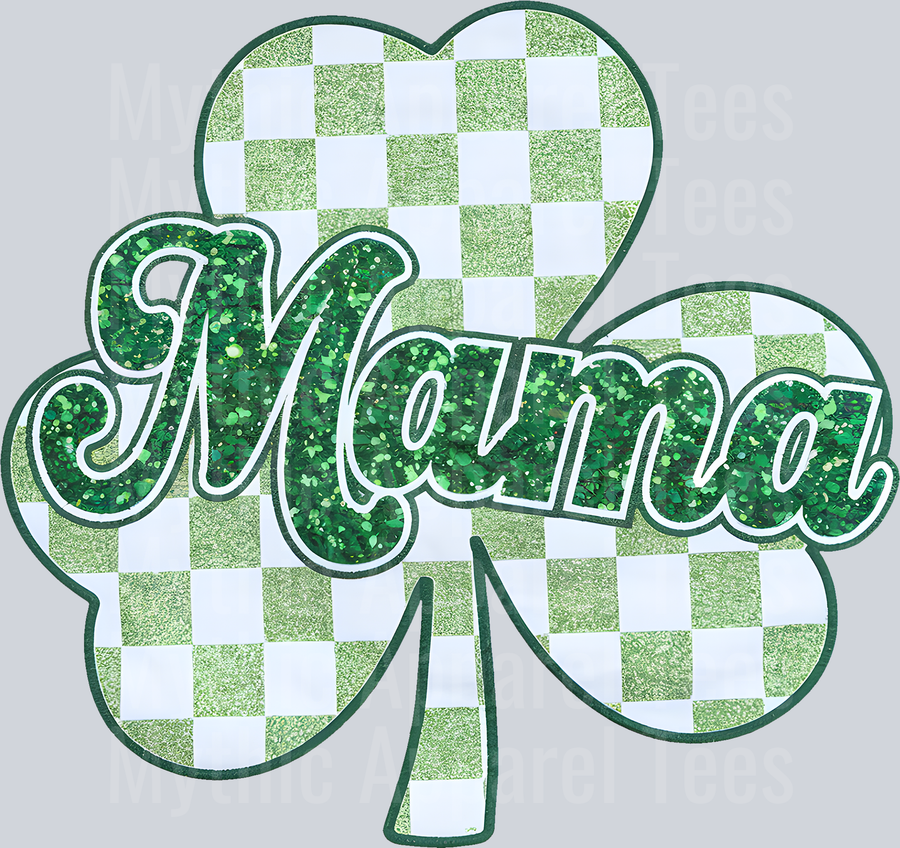 mama patricks Checker green and glitter style DTF St. Patrick's Day Transfers
