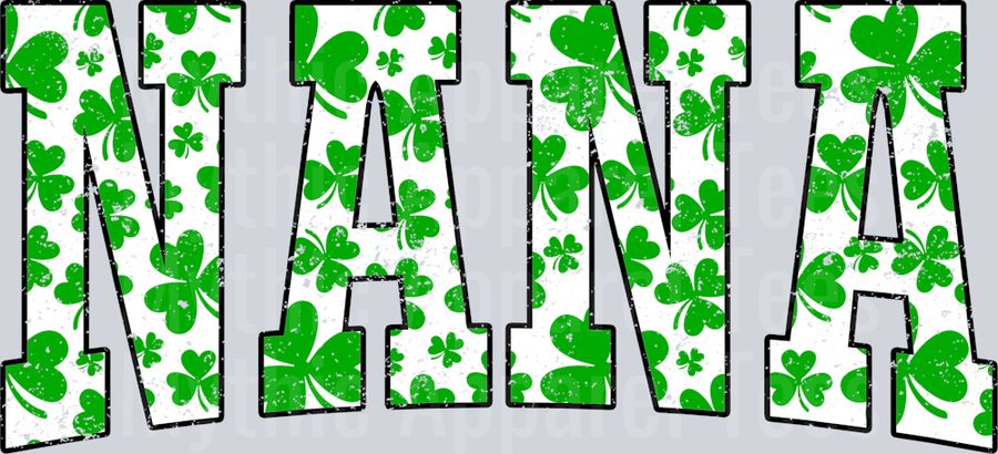 Green Shamrock Nana St Patrick's Day College Font Floral and shamrock pattern