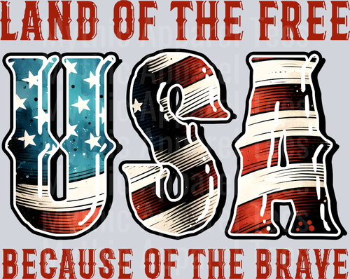 Land of the free because of the brave USA American Flag Military DTF Patriotic Transfers