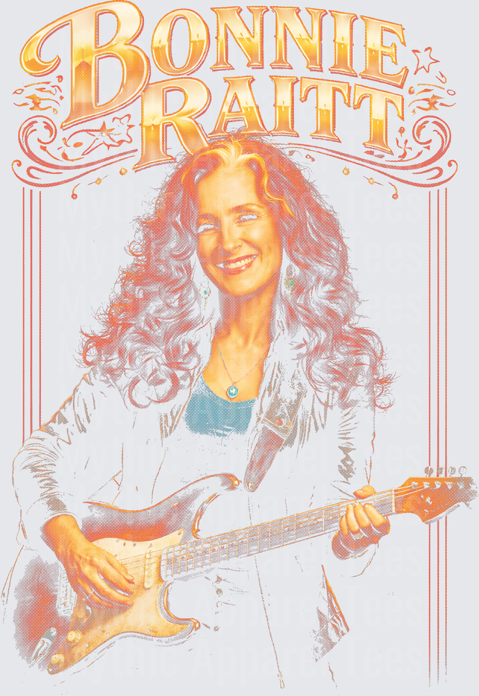 Bonnie Raitt Vintage Portrait with Electric Guitar Retro Orange Gradient Illustration