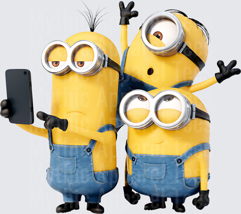 Minnions Squad Selfie Group Photo Funny Pose Denim Overalls
