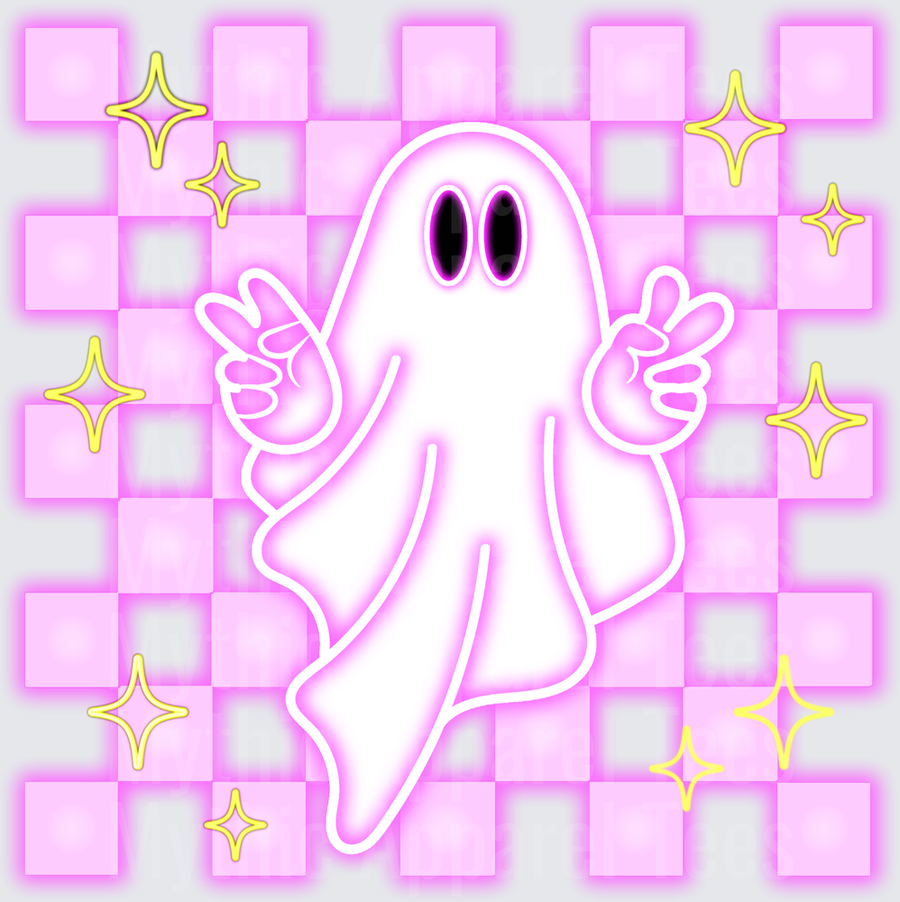 Halloween Neon Pink Ghost Peace Signs Checker Sparkles