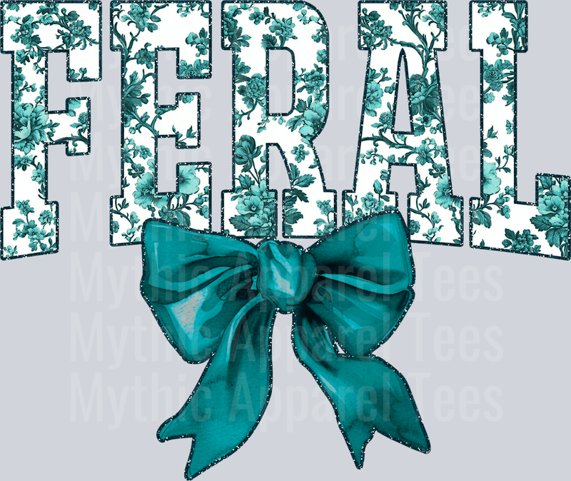 Teal Feral College Font With Bow Floral Pattern Feral Life