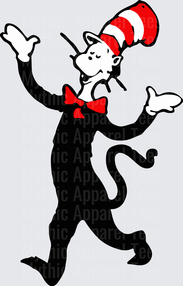 Dr. Seuss Cat in the Hat Dancing Pose with Red Bow Tie and Striped Tall Hat