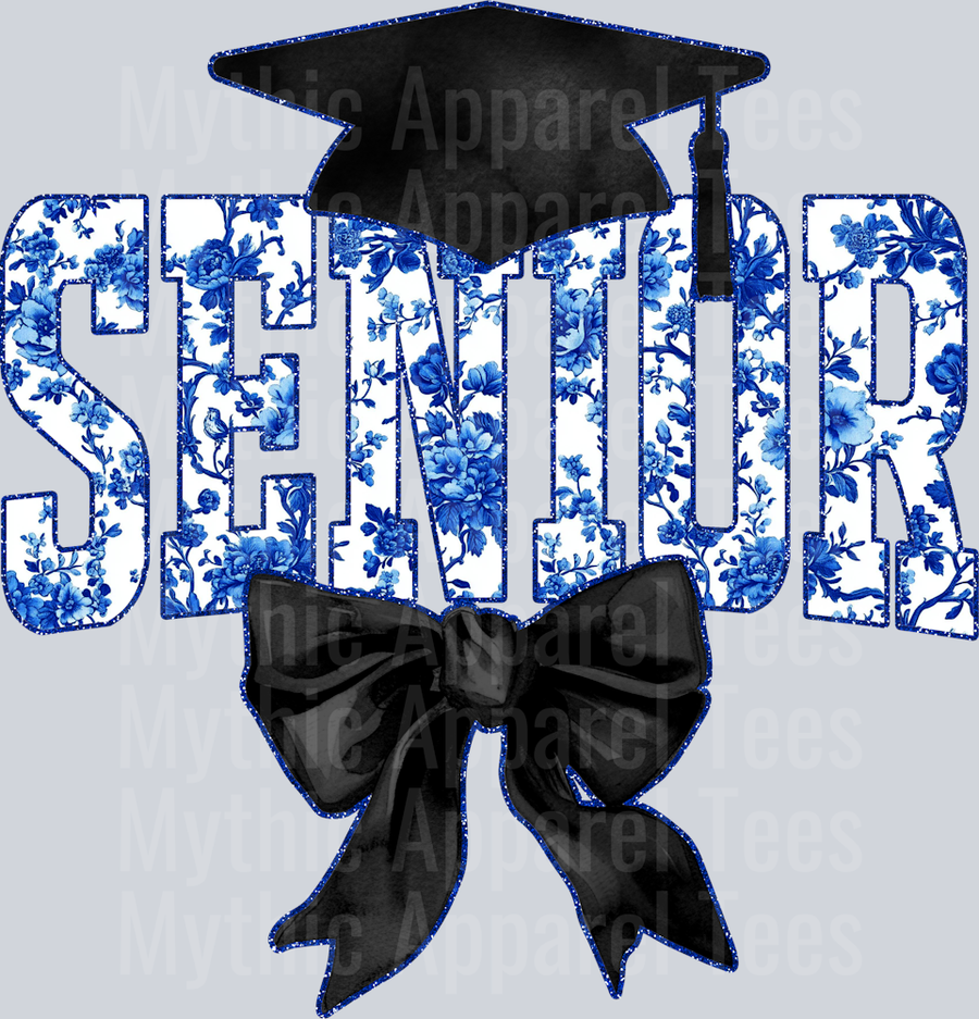 Blue Senior Hat College Font Floral Senior Graduation Design