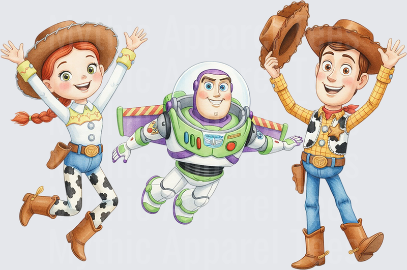 Toy Story 5 Jessie Buzz Lightyear Woody Watercolor Trio