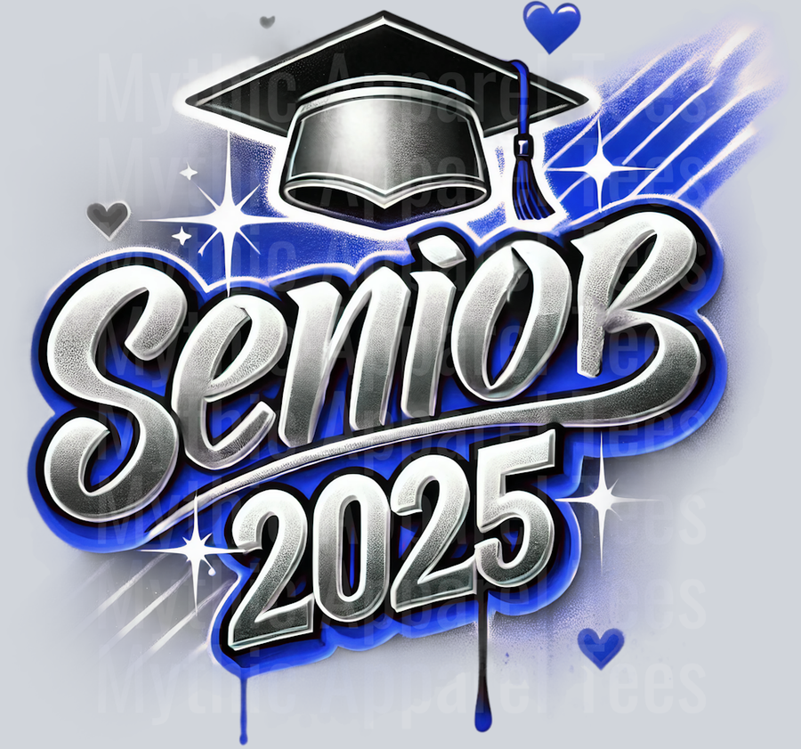 003 Senior 2025 Airbrushed Blue and Black DTF 2025 Senior Graduation Transfers