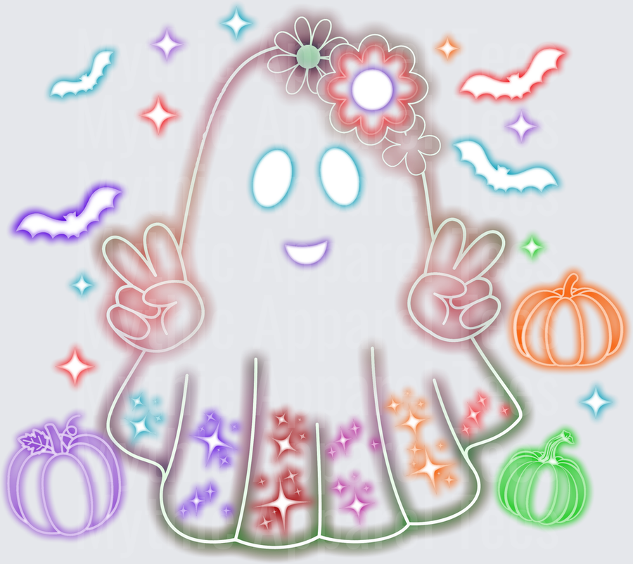 Halloween Cute Ghost Peace Signs Neon Pumpkins Bats Flower