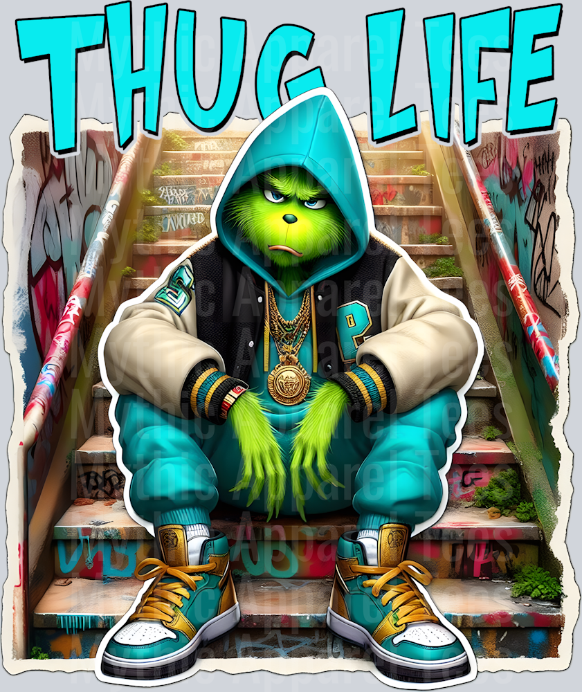 The Grinch on stairs DTF Thug Life Transfers