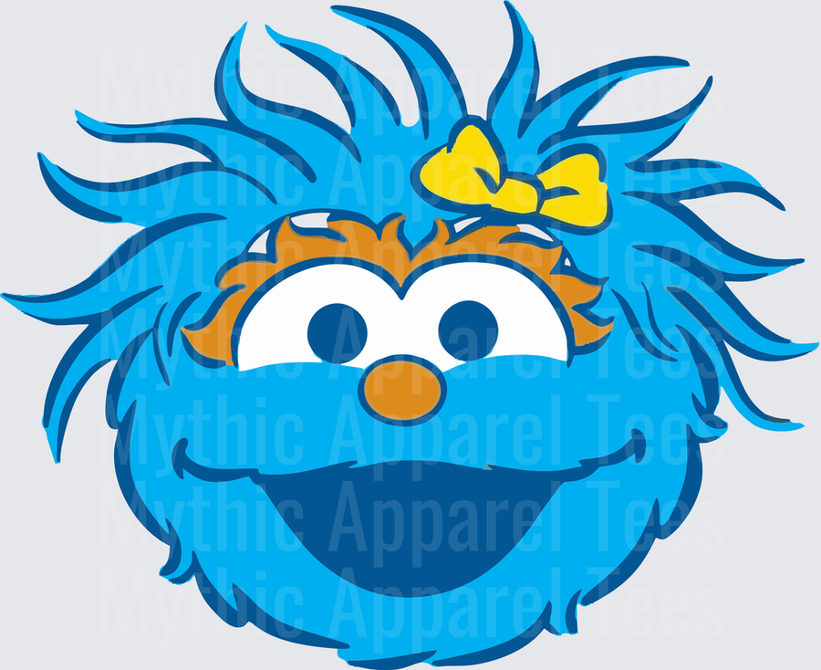 Sesame Street Rosita Blue Fuzzy Monster Face Yellow Bow