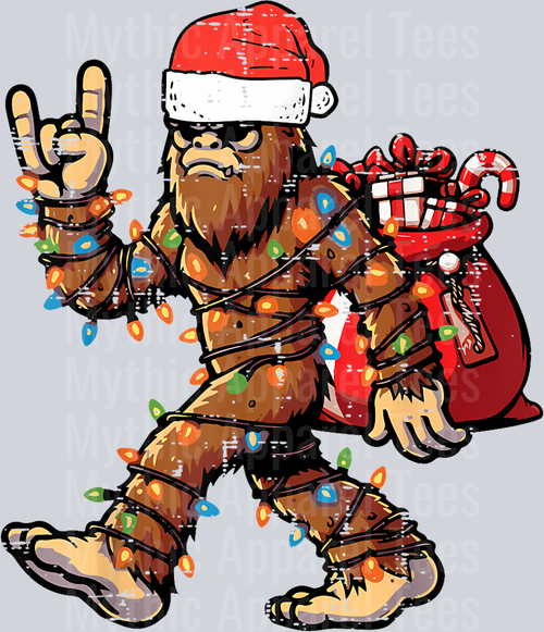 44 Christmas Bigfoot Sasquatch Rock Xmas Rocker Men Boys Kids T-Shirt