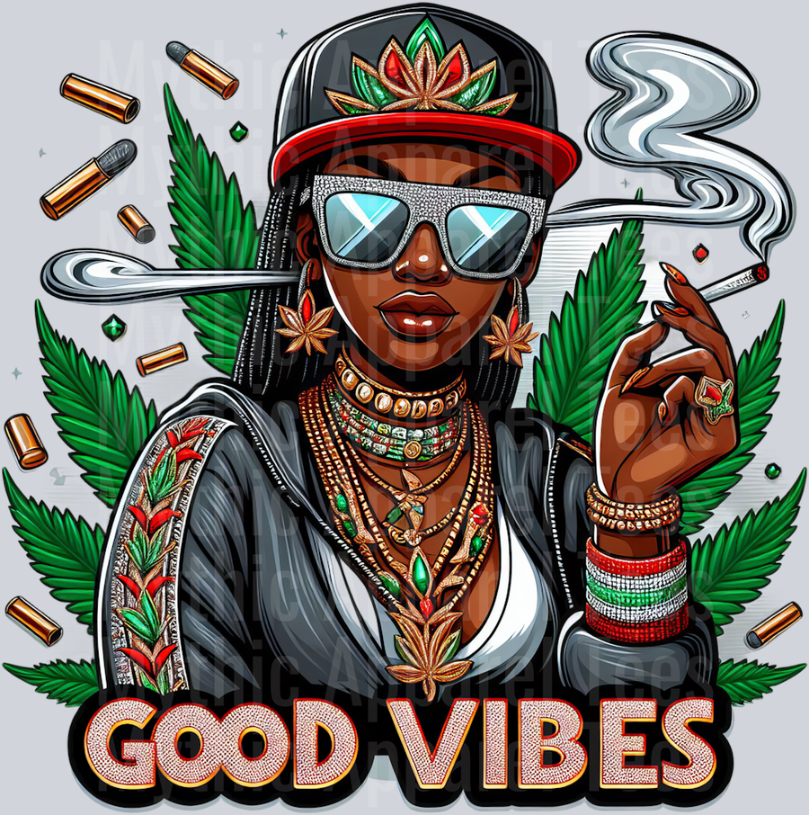 Good vibes smoke vapors floral colors weed plant DTF Weed Transfers