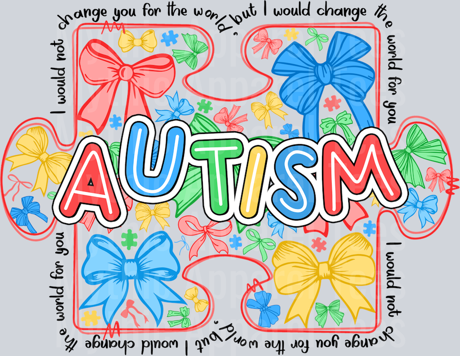 Autism Awareness puzzle piece with words around the edge DTF Autism Awareness Transfers