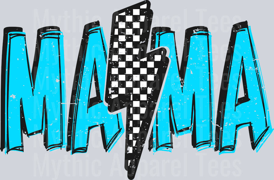 MAMA Blue and Black Lightning Bolt DTF Mini Mama Transfers